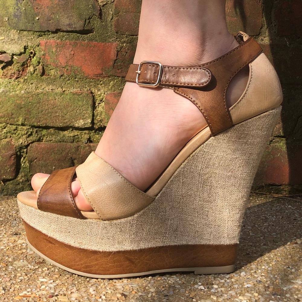 Brown wedge heel tall formal sexy straps summer